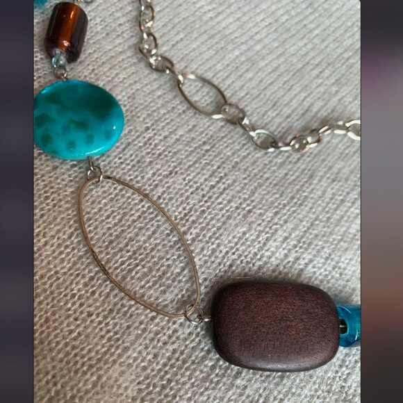 3x35$ 🐿 🍁 CREATION -Short necklace double layers with ribbon attach Aqua brown - Picture 7 of 10